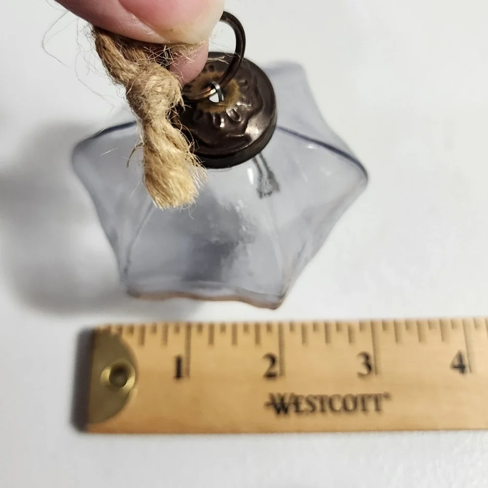 VTG Hand Blown Glass Star Ornament Lavender Gray Twisted Diamond Jute Loop 2.5